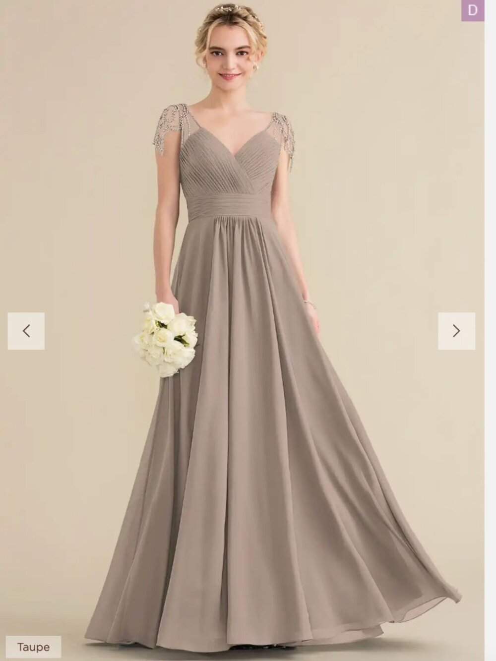 JJs House Elina Taupe Bridesmaid Dress - Custom Size ~24/26 US